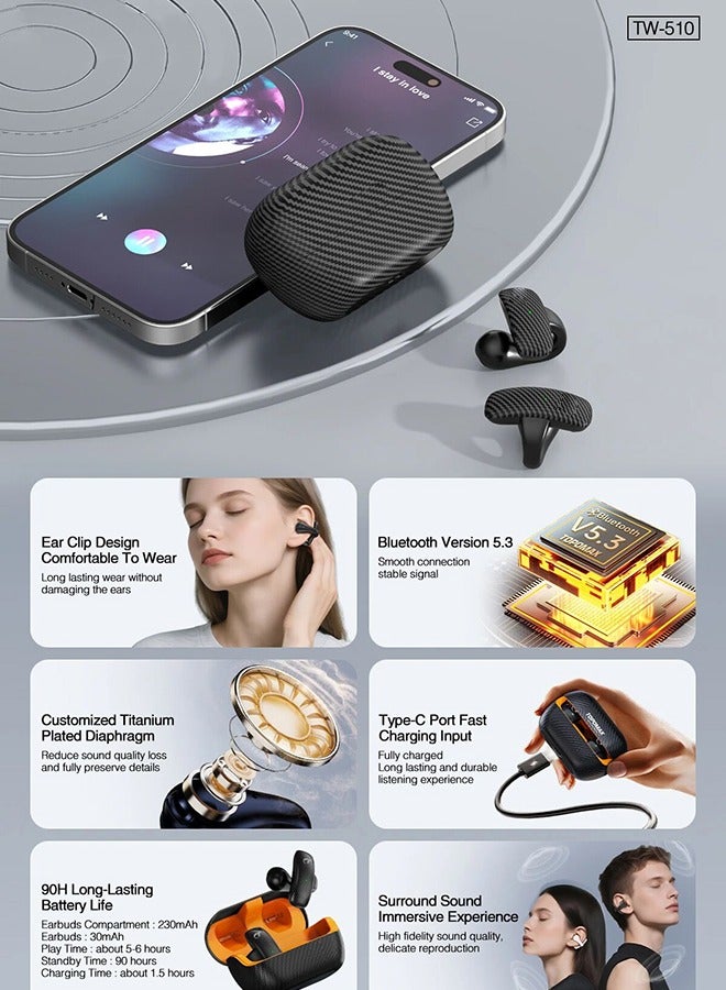 Beige TWS Clip On Wireless Earphones Clip on ear wearing method,comfortable without damaging the earsStronger performance, HiFi high-definition sound quality, delicate vocals, deeper bass, and richer audio details - Image 2